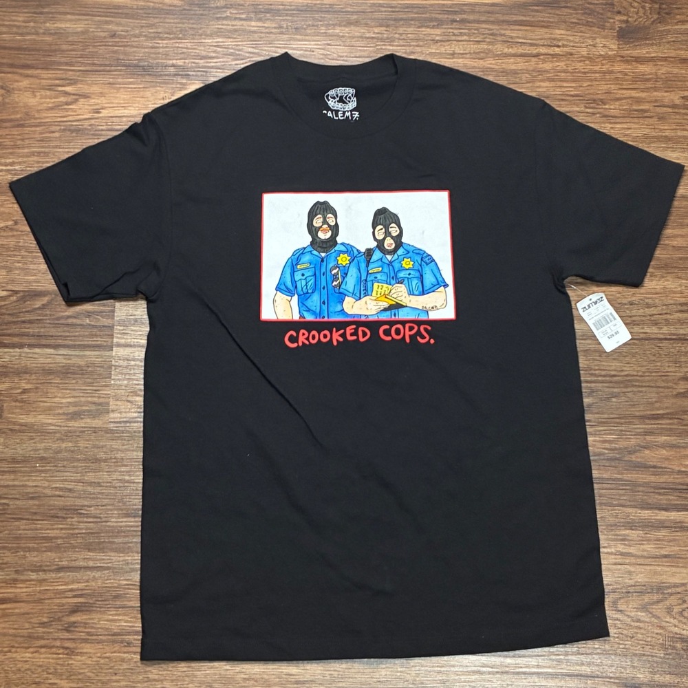 Salem7 Crooked Cops Graphic T-Shirt Men's L Black Masked Police Streetwear
